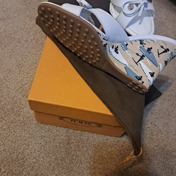 TOD'S High Heel Mules Wedge Sandals White Leather Size US 6.5 EUR Size 37 - Picture 7 of 7